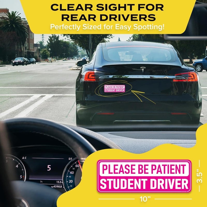 HEY-OKEY 3-Pack Student Driver Magnet for Car – Metal Only (Not for Plastic/Aluminum) – Funny Pink Please Be Patient Reflective Magnetic Bumper Sticker – Removable Rookie Safety Signs – 10 x 3.5 in - Image 3